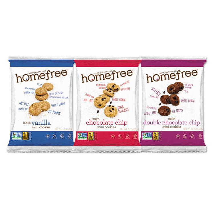 Homefree - Gluten Free Mini Cookies Variety Pack, 1.1 oz/0.95 oz/1.1 oz Packs, 30/Carton