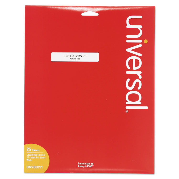 Universal - Self-Adhesive Permanent File Folder Labels, 0.66 x 3.44, White, 30/Sheet, 25 Sheets/Box