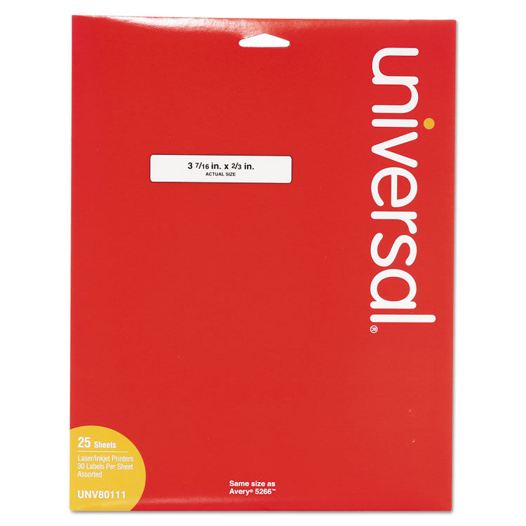 Universal - Self-Adhesive Permanent File Folder Labels, 0.66 x 3.44, White with Assorted Color Borders, 30/Sheet, 25 Sheets/Pack