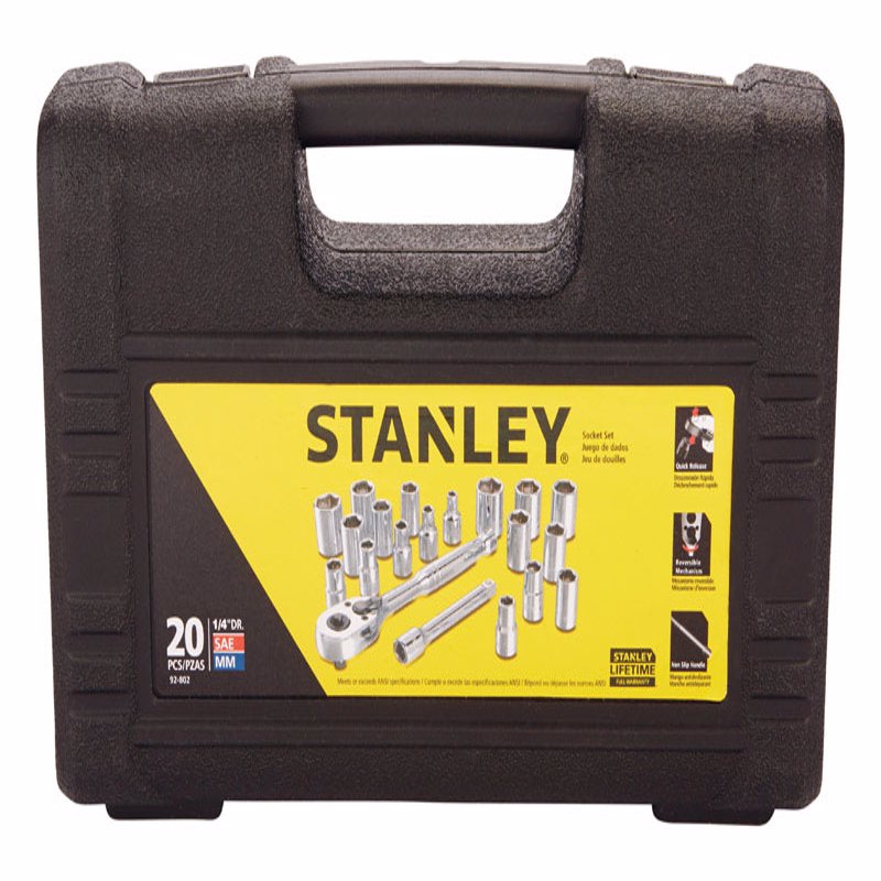 STANLEY - Stanley Assorted in. X 1/4 in. drive SAE 6 Point Socket Set 20 pc