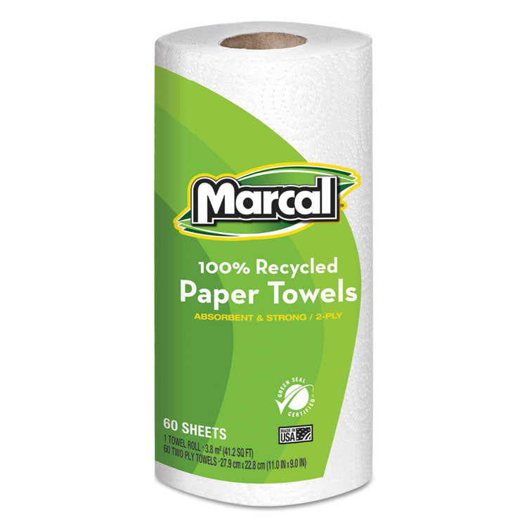 Marcal - 100% Premium Recycled Kitchen Roll Towels, 2-Ply, 11 x 9, White, 60 Sheets, 15 Rolls/Carton
