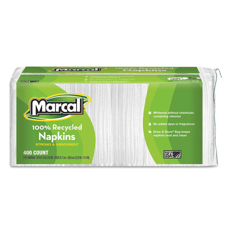 Marcal - 100% Recycled Luncheon Napkins, 11.4 x 12.5, White, 400/Pack, 6PK/CT