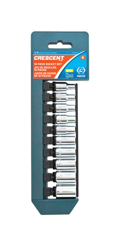 CRESCENT - Crescent Assorted Sizes X 1/4 in. drive SAE 6 Point Socket Set 10 pc