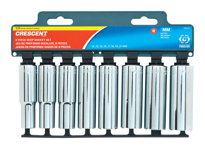 CRESCENT - Crescent Assorted Sizes X 1/2 in. drive Metric 6 Point Deep Well Socket Set 8 pc