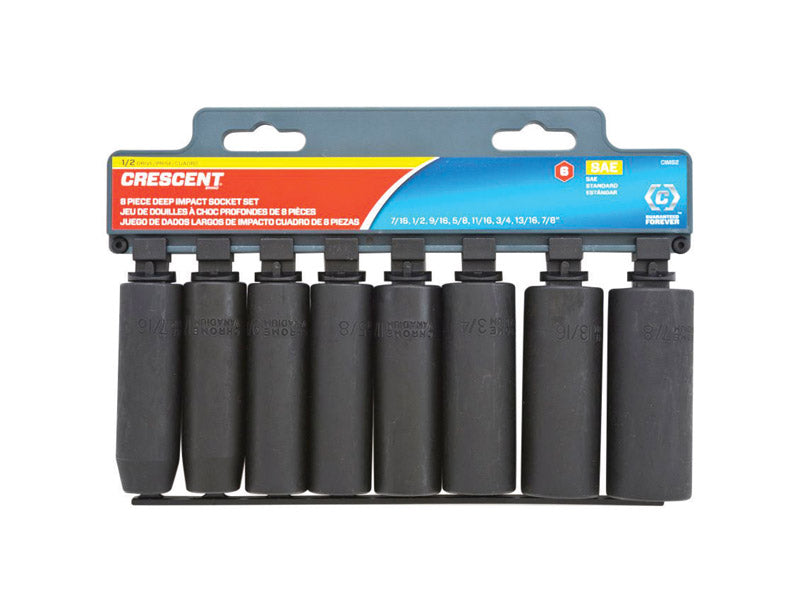 CRESCENT - Crescent Assorted in. X 1/2 in. drive SAE 6 Point Deep Impact Socket Set 8 pc