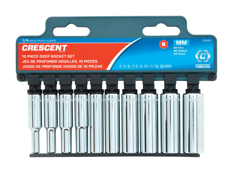 CRESCENT - Crescent Assorted Sizes X 1/4 in. drive Metric 6 Point Deep Well Socket Set 10 pc