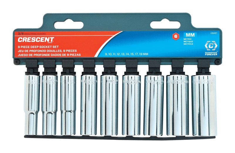 CRESCENT - Crescent Assorted Sizes X 3/8 in. drive Metric 6 Point Deep Deep Well Socket Set 9 pc