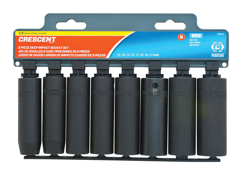 CRESCENT - Crescent Assorted in. X 1/2 in. drive Metric 6 Point Deep Impact Socket Set 8 pc