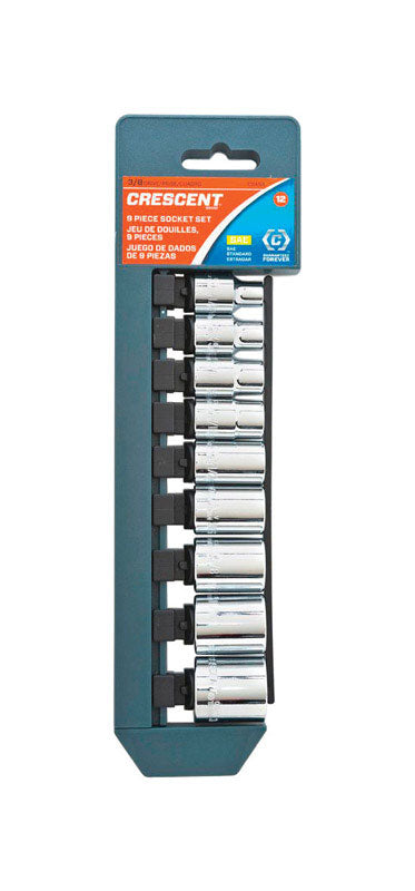 CRESCENT - Crescent Assorted Sizes X 3/8 in. drive SAE 12 Point Socket Set 9 pc