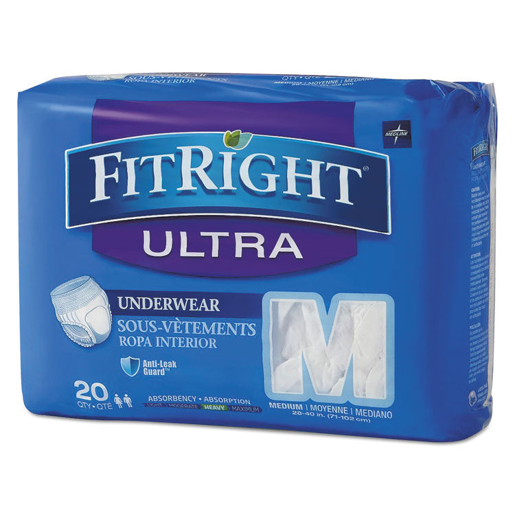 Medline - FitRight Ultra Protective Underwear, Medium, 28" to 40" Waist, 20/Pack