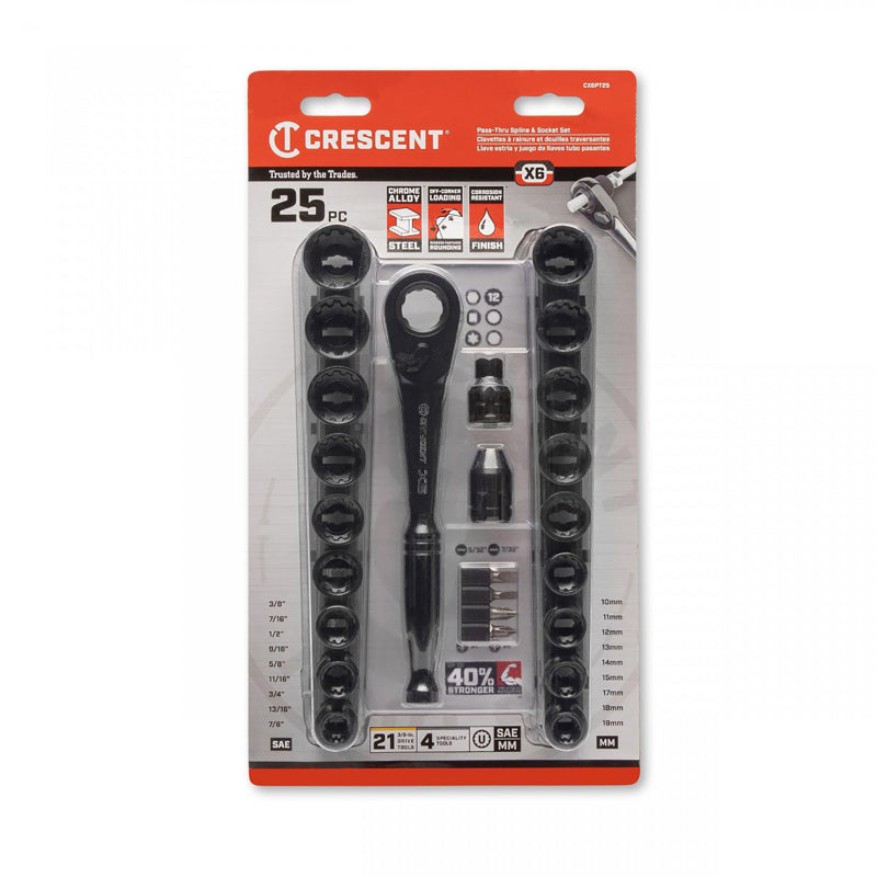 CRESCENT - Crescent X6 3/8 in. drive Metric and SAE 12 Point Socket and Ratchet Set 25 pc