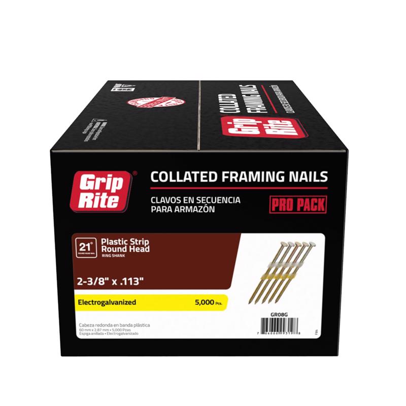 GRIP-RITE - Grip-Rite 2-3/8 in. 12 Ga. Angled Strip Electro Galvanized Framing Nails 21 deg 5000 pk