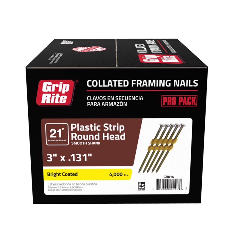 GRIP-RITE - Grip-Rite 3 in. 10 Ga. Angled Strip Bright Framing Nails 21 deg 4000 pk