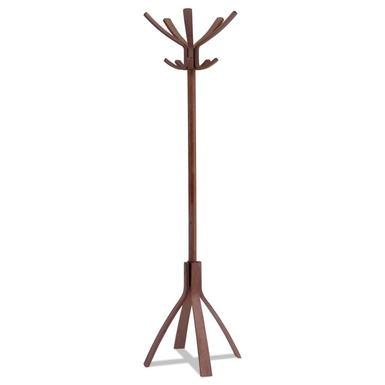 Alba - Cafe Wood Coat Stand, Ten Peg/Five Hook, 21.67w x 21.67d x 69.33h, Espresso Brown