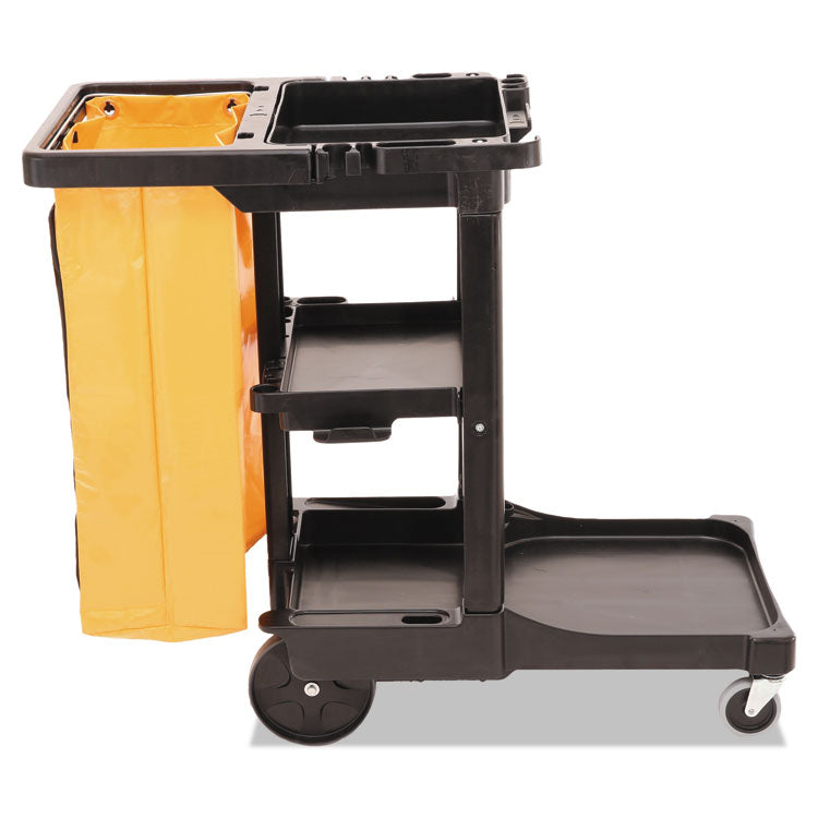 Rubbermaid Commercial - Multi-Shelf Cleaning Cart, Plastic, 4 Shelves, 1 Bin, 20" x 45" x 38.25", Black