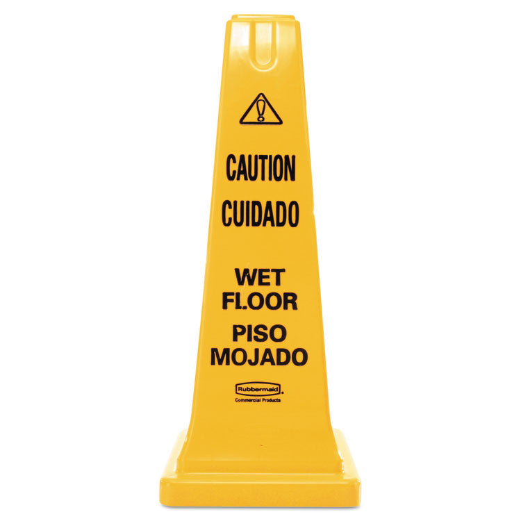 Rubbermaid Commercial - Multilingual Wet Floor Safety Cone, 10.55 x 10.5 x 25.63, Yellow