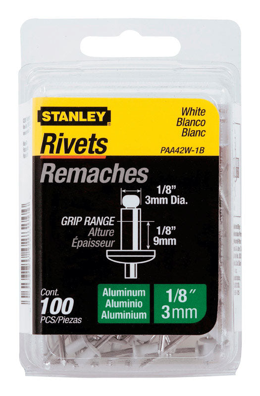 STANLEY - Stanley 1/8 in. D X 1/8 in. Aluminum Blind Rivets White 100 pk