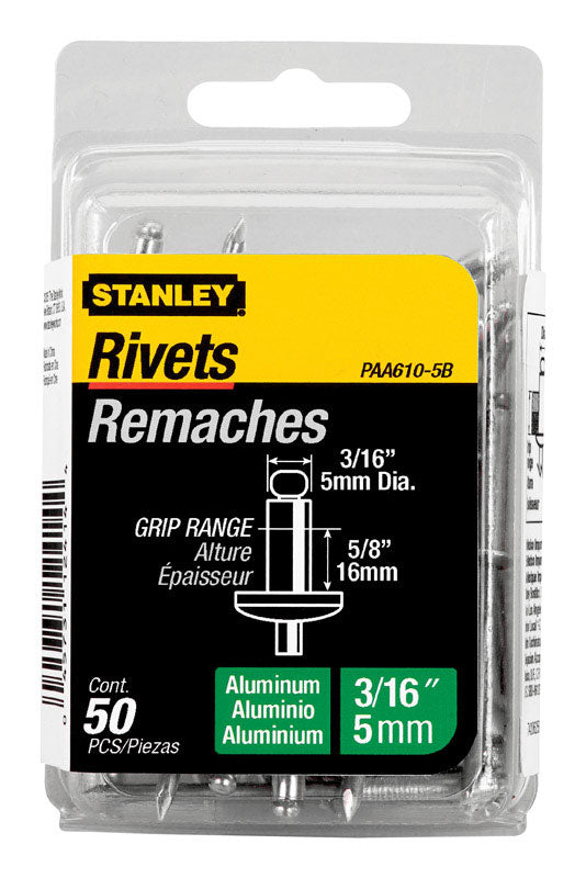 STANLEY - Stanley 3/16 in. D X 5/8 in. Aluminum Blind Rivets Silver 50 ct