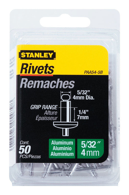 STANLEY - Stanley 5/32 in. D X 1/4 in. Aluminum Blind Rivets Silver 50 pk