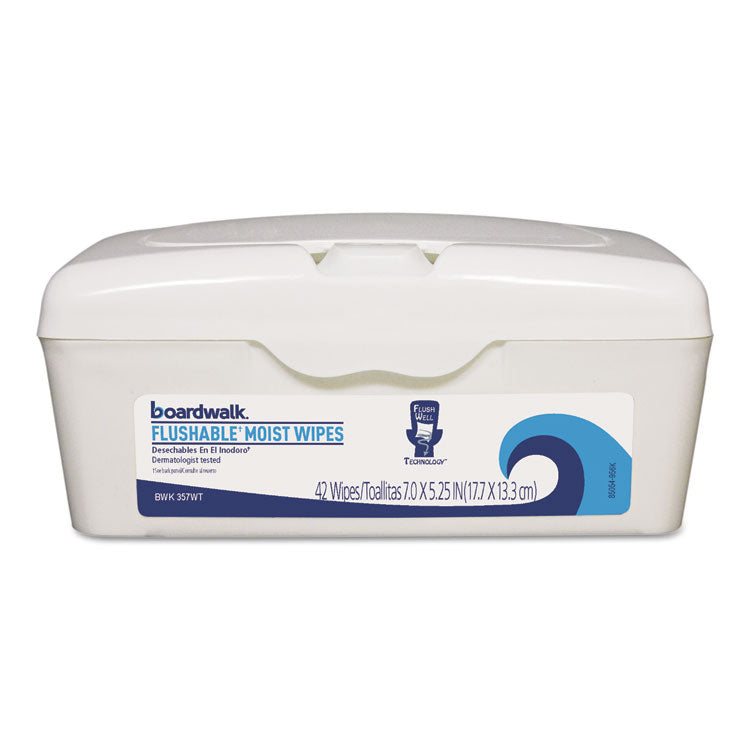 Boardwalk - Flushable Moist Wipes, 5.25 x 7, Floral Scent, 42/Tub, 12 Tubs/Carton