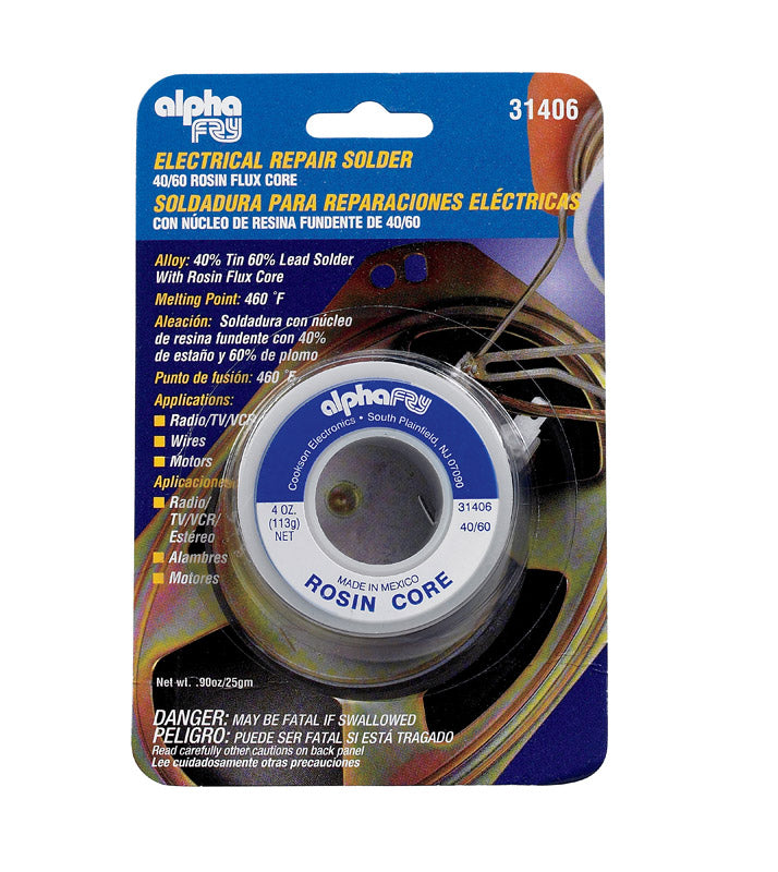 ALPHA FRY - Alpha Fry 4 oz Rosin Core Solder Wire 0.09 in. D Tin/Lead 40/60 1 pc