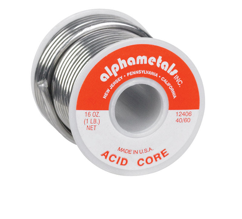 ALPHA FRY - Alpha Fry 16 oz Acid Core Wire Solder 0.125 in. D Tin/Lead 40/60 1 pc