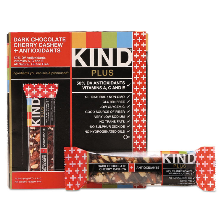 KIND - Plus Nutrition Boost Bar, Dk ChocolateCherryCashew/Antioxidants, 1.4 oz, 12/Box