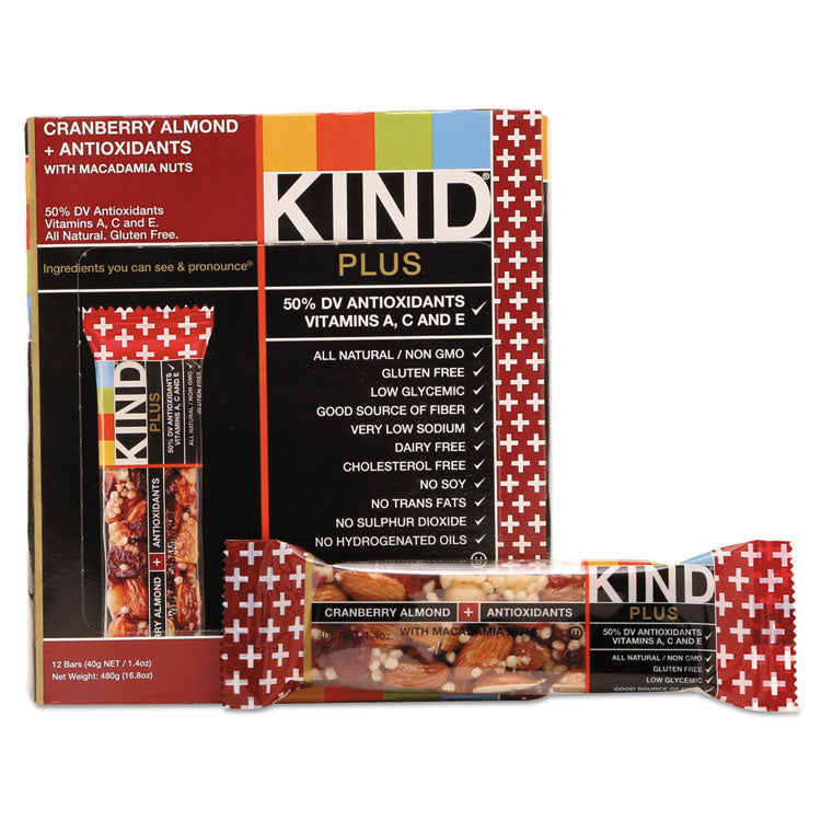 KIND - Plus Nutrition Boost Bar, Cranberry Almond and Antioxidants, 1.4 oz, 12/Box