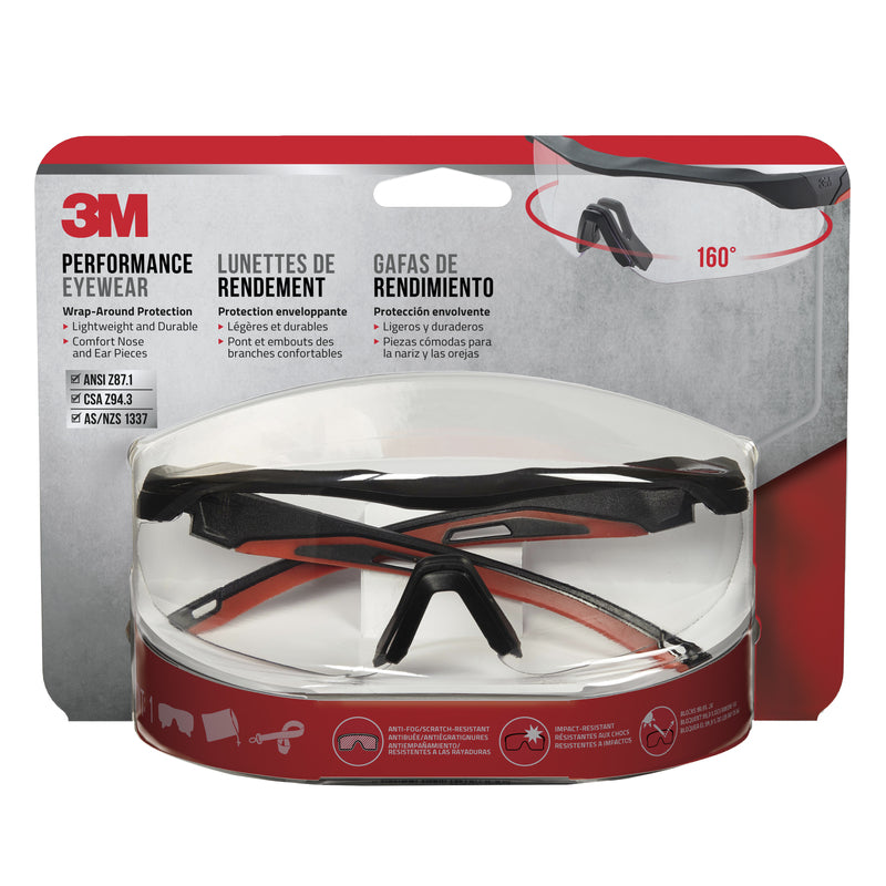 3M - 3M Anti-Fog Safety Glasses Clear Lens Black/Red Frame 1 pc