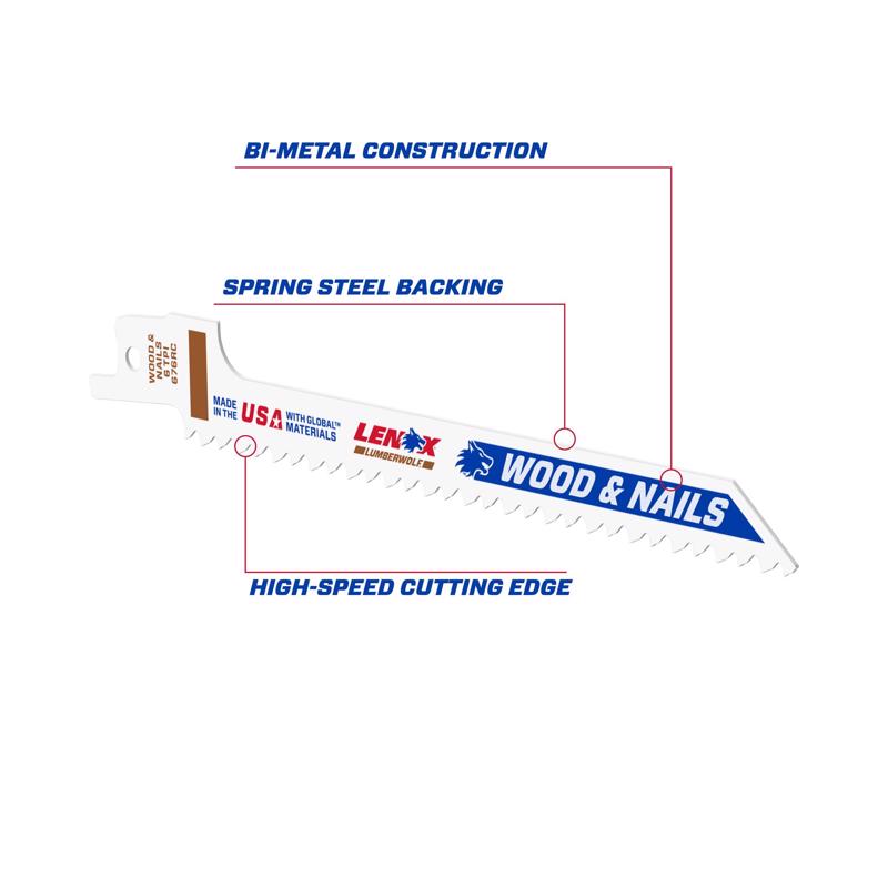 LENOX - LENOX LUMBERWOLF 6 in. Bi-Metal Reciprocating Saw Blade 6 TPI 5 pk [20556676RC]