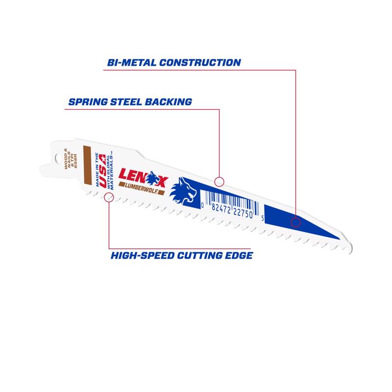 LENOX - LENOX LUMBERWOLF 6 in. Bi-Metal Reciprocating Saw Blade 6 TPI 1 blade - Case of 50