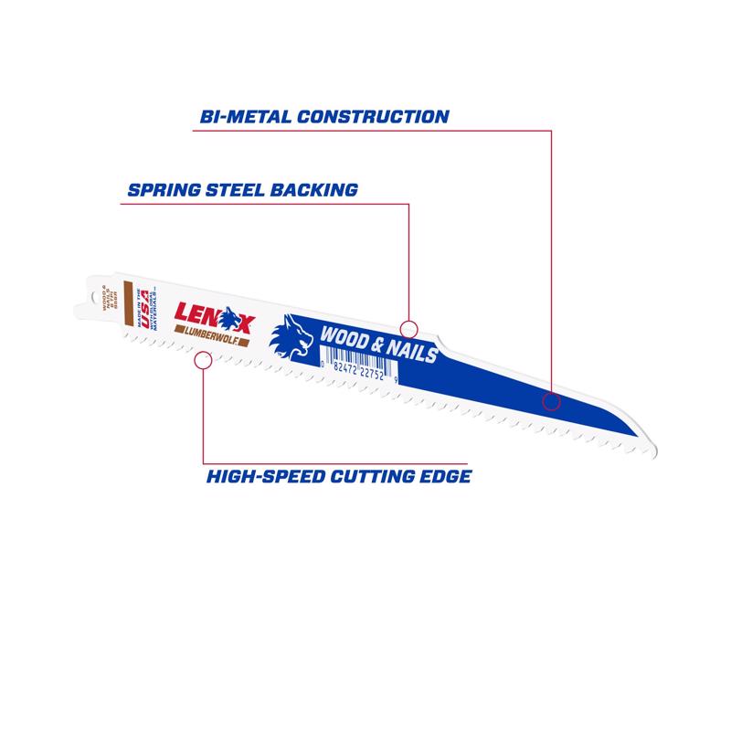LENOX - LENOX LUMBERWOLF 9 in. Bi-Metal Reciprocating Saw Blade 6 TPI 1 blade - Case of 50