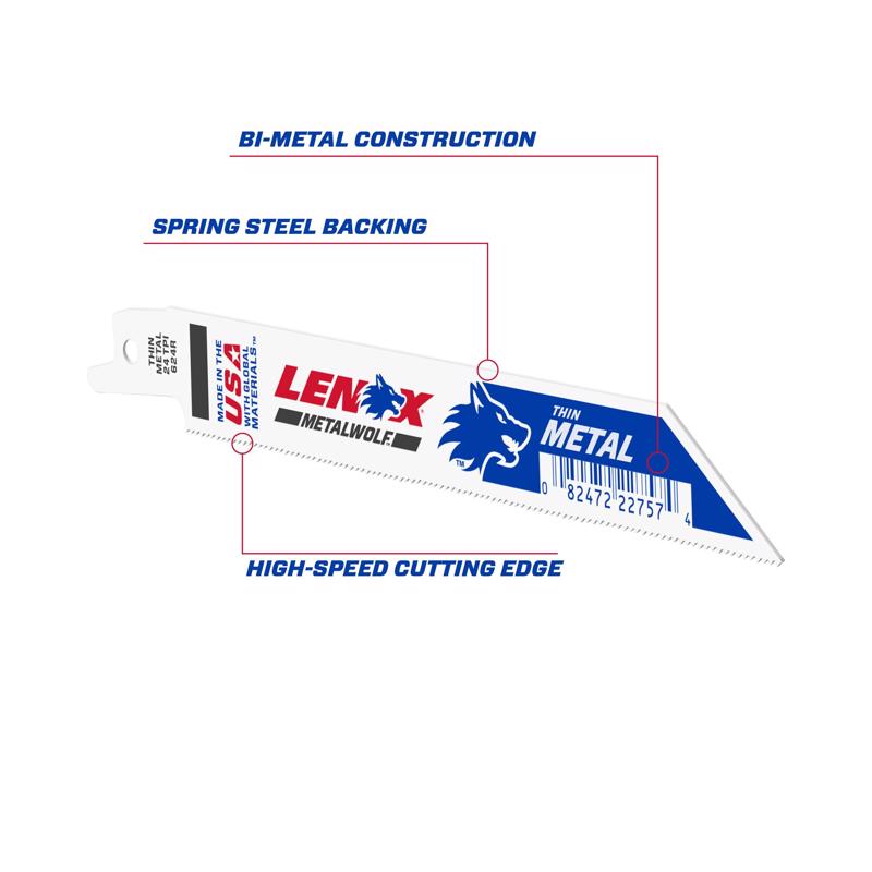 LENOX - LENOX METALWOLF 6 in. Bi-Metal WAVE EDGE Reciprocating Saw Blade 24 TPI 1 blade - Case of 50