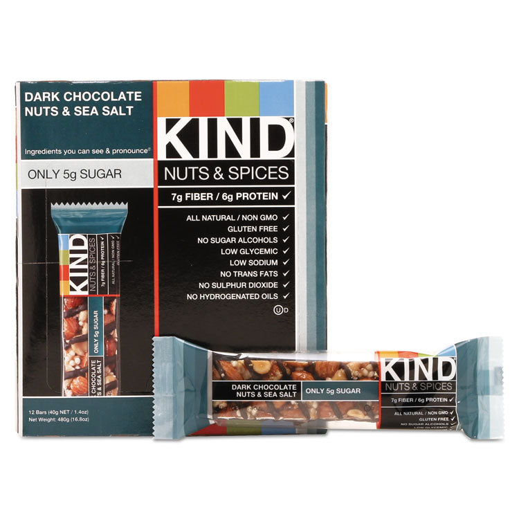 KIND - Nuts and Spices Bar, Dark Chocolate Nuts and Sea Salt, 1.4 oz, 12/Box