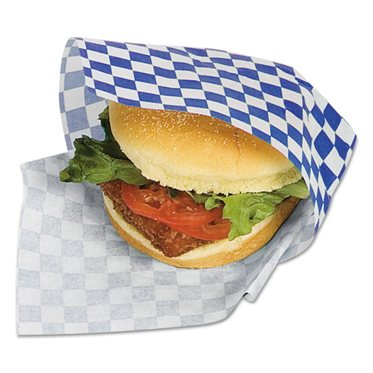 Bagcraft - Grease-Resistant Paper Wraps and Liners, 12 x 12, Blue Check, 1,000/Box, 5 Boxes/Carton