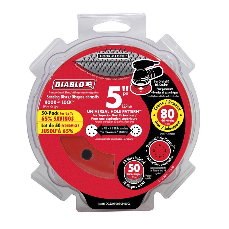 DIABLO - Diablo 5 in. Ceramic Blend Hook and Lock Sanding Disc 80 Grit Coarse 50 pk