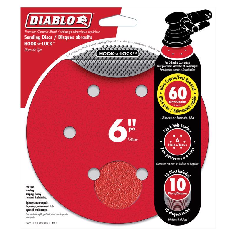 DIABLO - Diablo 6 in. Ceramic Blend Hook and Lock Sanding Disc 60 Grit Ultra Coarse 10 pk