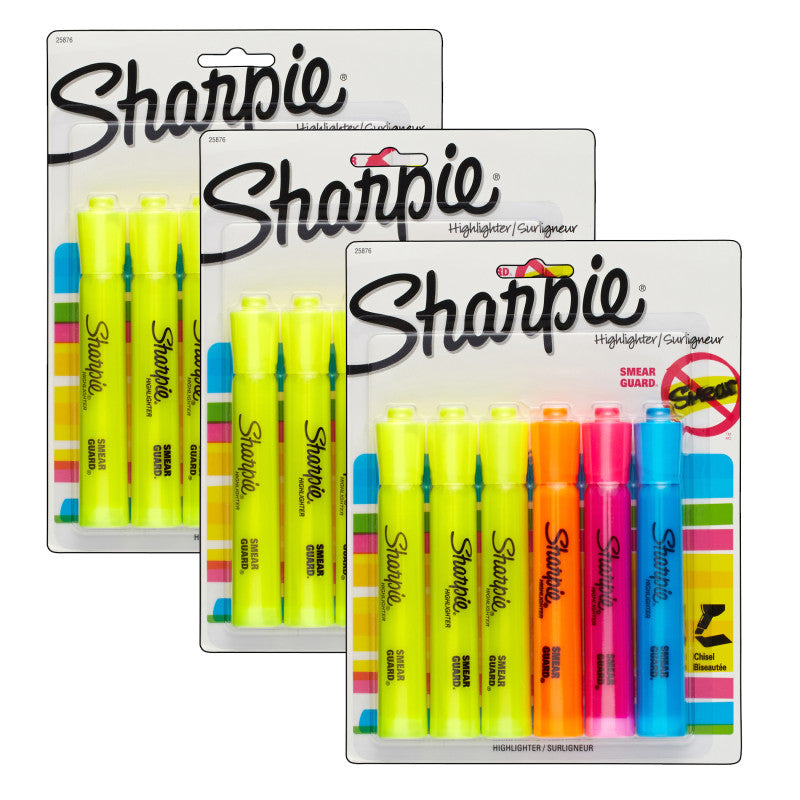 SHARPIE - Tank Highlighter, Assorted Colors, 6 Per Pack, 3 Packs