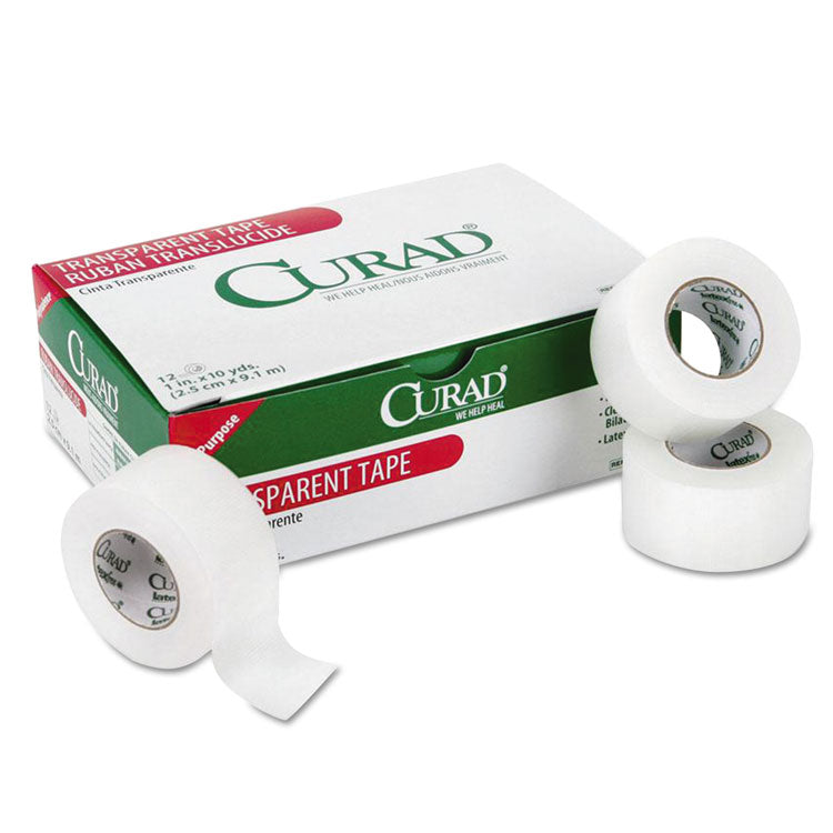 Curad - Transparent Surgical Tape, Heavy-Duty, Acrylic/Cloth, 1" x 10 yds, Matte Clear, 12/Pack