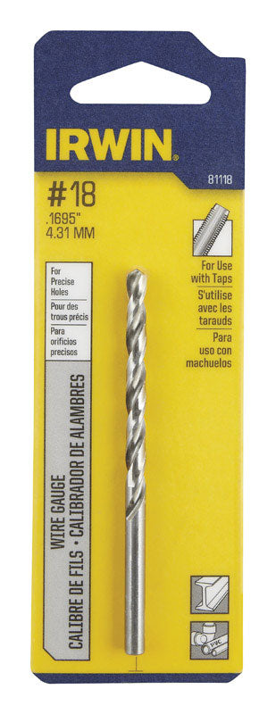 IRWIN - Irwin #18 X 3-1/4 in. L High Speed Steel Wire Gauge Bit Straight Shank 1 pc