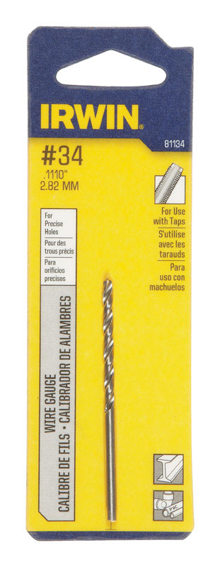 IRWIN - Irwin #34 X 2-5/8 in. L High Speed Steel Jobber Length Wire Gauge Bit Straight Shank 1 pk