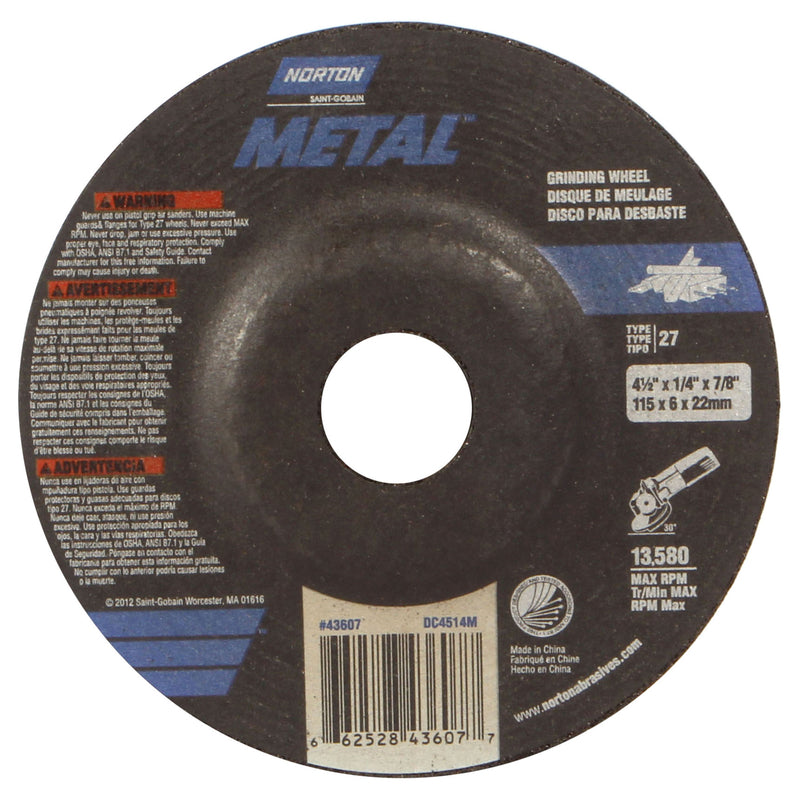 NORTON - Norton 4-1/2 in. D X 7/8 in. in. Grinding Wheel