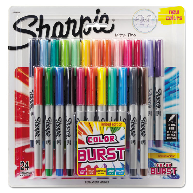 Sharpie - Ultra Fine Tip Permanent Marker, Extra-Fine Needle Tip, Assorted Limited Edition Color Burst and Classic Colors, 24/Pack