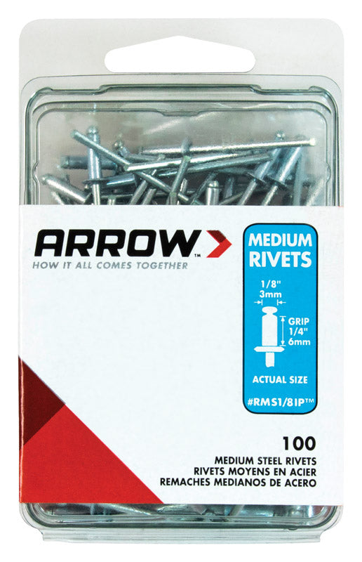 ARROW FASTENER - Arrow 1/8 in. D X 1/4 in. Steel Rivets Silver 100 pk