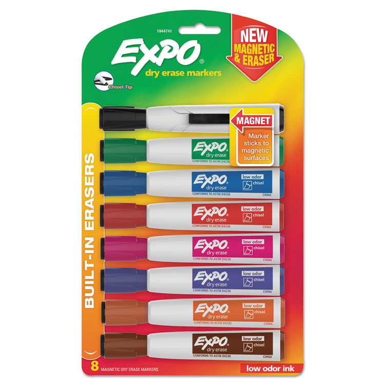 EXPO - Magnetic Dry Erase Marker, Broad Chisel Tip, Assorted Colors, 8/Pack