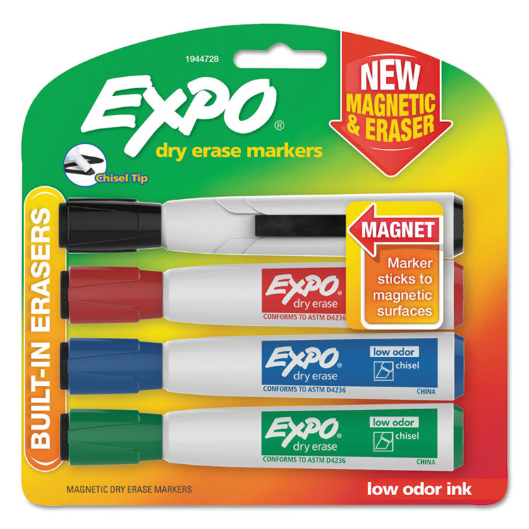 EXPO - Magnetic Dry Erase Marker, Broad Chisel Tip, Assorted Colors, 4/Pack