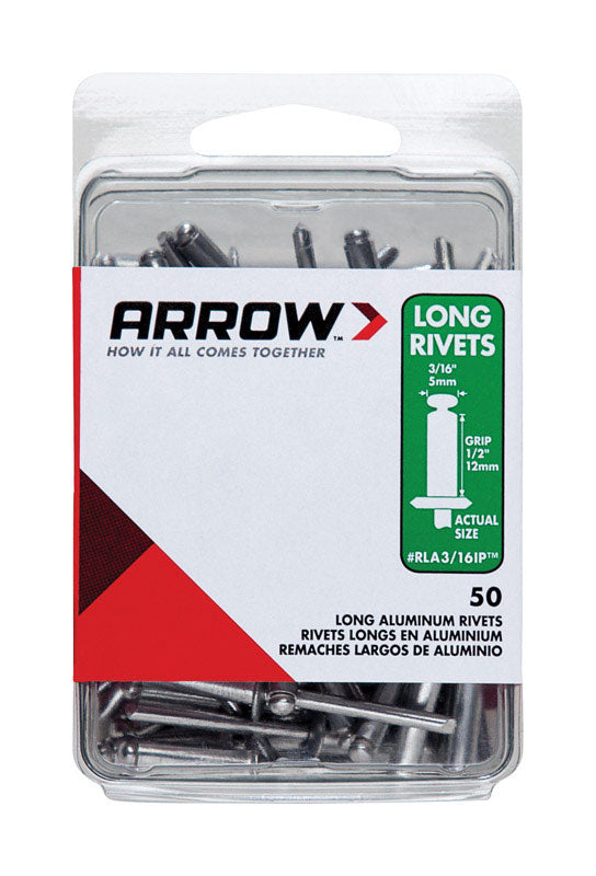 ARROW FASTENER - Arrow 3/16 in. D X 1/2 in. Aluminum Long Rivets Silver 50 pk