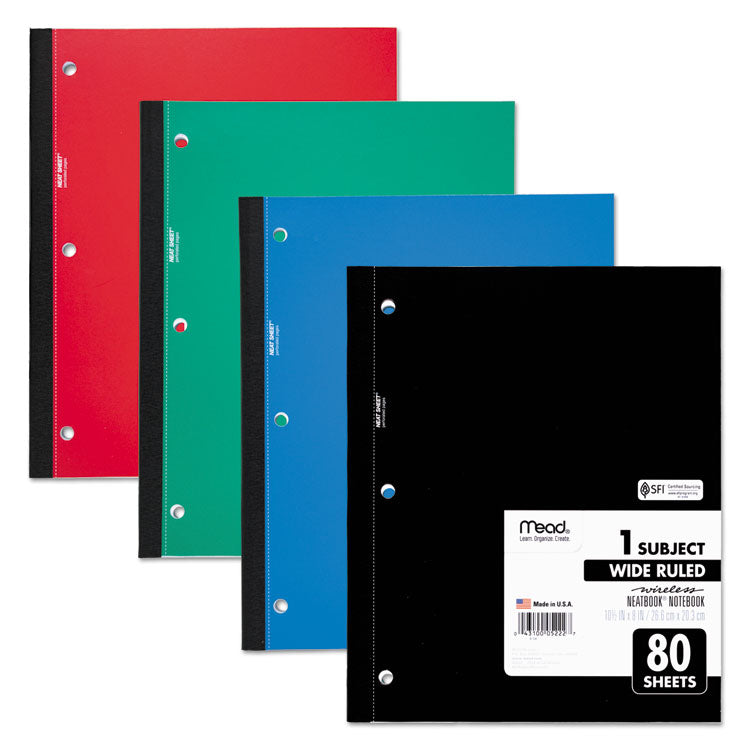 Mead - Wireless Neatbook Notebook, 1-Subject, Wide/Legal Rule, Randomly Assorted Cover Color, (80) 10.5 x 8 Sheets