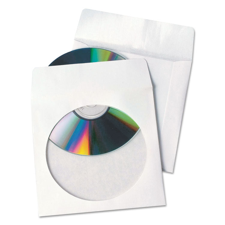 Quality Park - Tech-No-Tear Poly/Paper CD/DVD Sleeves, 1 Disc Capacity, White, 100/Box
