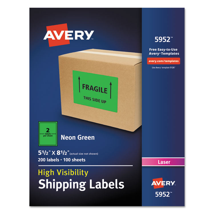 Avery - High-Visibility Permanent Laser ID Labels, 5 1/2 x 8.5, Neon Green, 200/Box